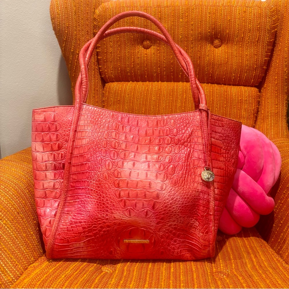 Brahmin | Red Croc-Embossed Designer Tote Bag